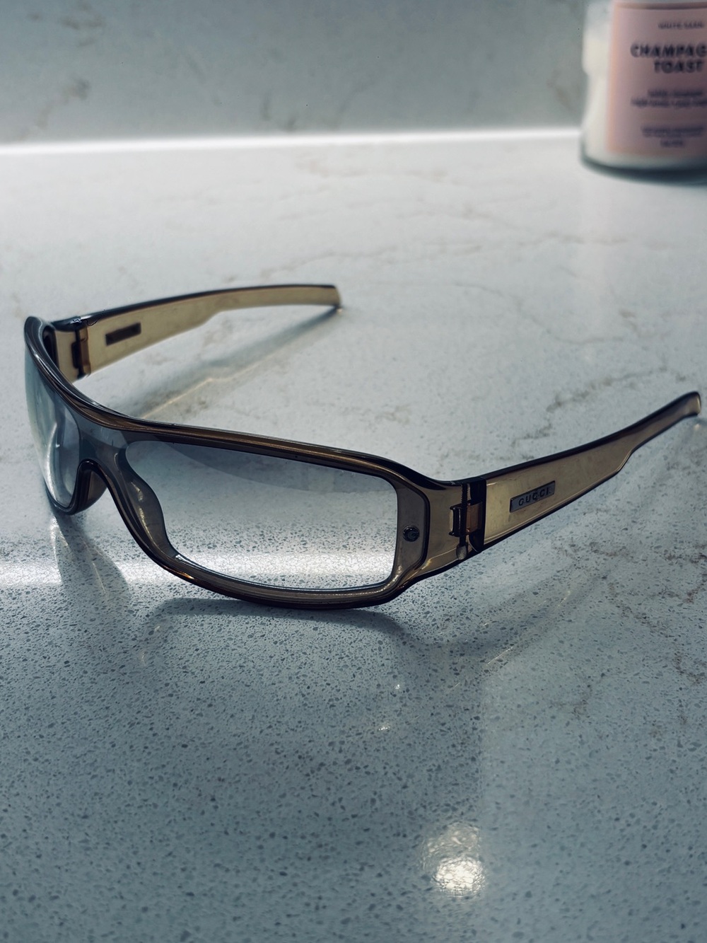 Vintage Gucci Y2K Brown Smoke Wraparound Shield Sunglasses